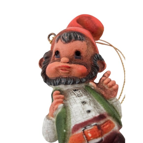 Vintage Gnome Christmas Ornament Elf Dwarf Hand Painted Rustic Holiday Decor - Picture 9 of 9